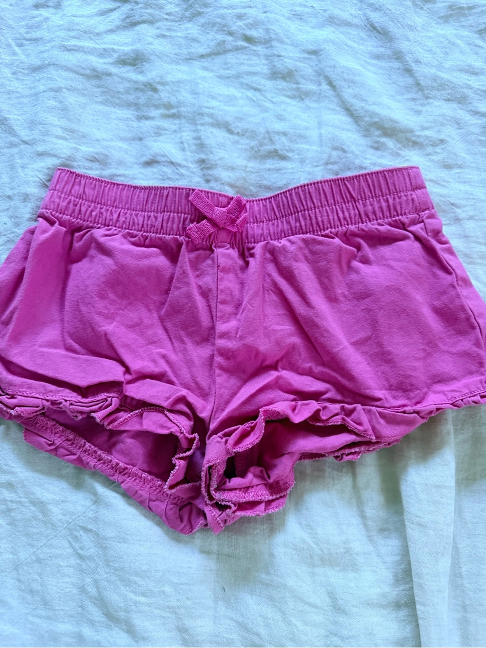 Women's Pink Ruffle-Edge Sleep Shorts with Bow Waist